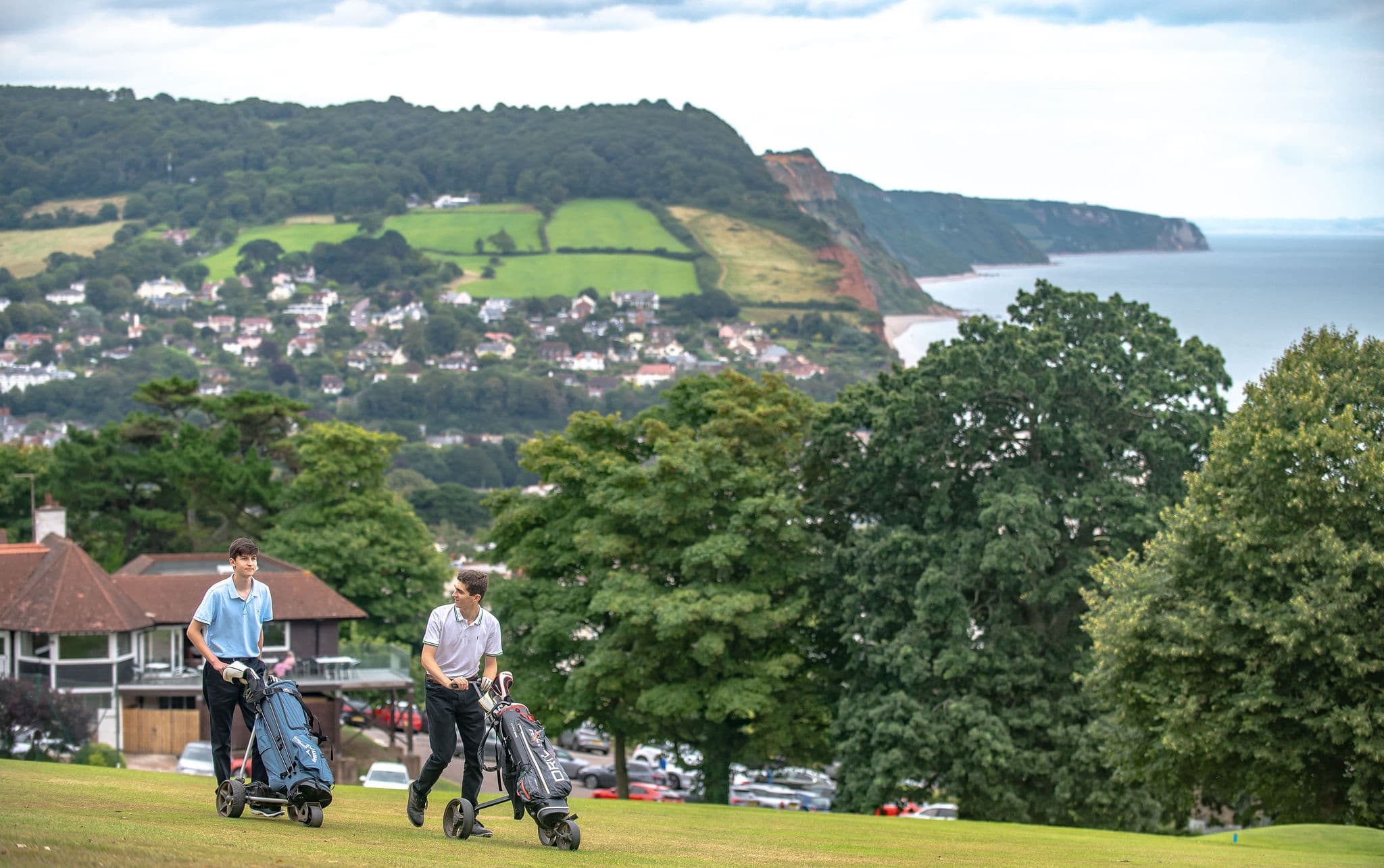 Two golfers on the first fairway at Sidmouth Golf Club